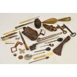 A mixed lot including a Roman small knife with bronze handle and iron blade, length 14cm,