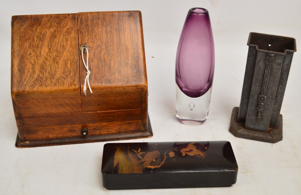 An early 20th century oak stationery box,