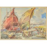 JOHN ADNUM; watercolour, shipyard dry dock scene, signed lower right and dated Oct '59, 34.5 x 52cm,