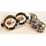 A graduated set of three Davenport Imari decorated octagonal jugs and a pair of 19th century