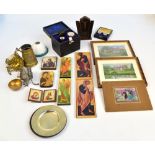 A group of collectors' items including a portable communion set, a small crucifix tabernacle,