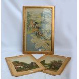 FRED HINES; two watercolours, unframed, and a Japanese print (3).