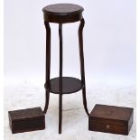 An Edwardian mahogany and inlaid two tier circular jardiniere stand,