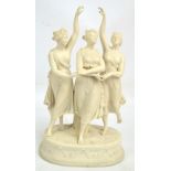 A Victorian Parian ware Copeland style figure group of The Three Graces wearing tunics and holding