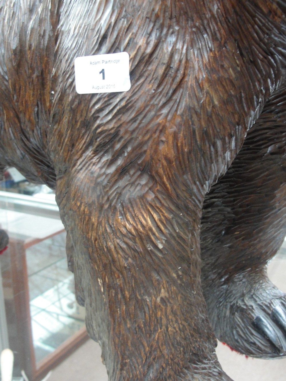 A large late 19th century Black Forest carved figure of a bear standing four square with open - Image 5 of 9