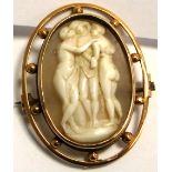 A Victorian yellow metal cameo brooch depicting The Three Graces, approx weight 9g.