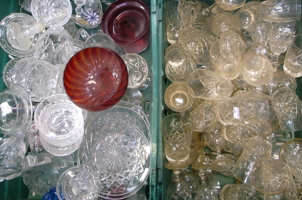 A quantity of glassware to include cut glass and crystal, mainly drinking glasses.