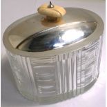 A George VI hallmarked silver and glass canister with ivory knob, Sheffield 1936.