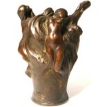 BRVNO; a 20th century bronze vase depicted as three outstretched nude females,