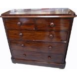 A Victorian mahogany two over three chest of drawers raised on plinth base, approx 106 x 118cm.