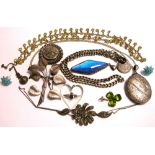 A small quantity of silver jewellery to include a brooch, locket, bracelet, enamel pendant,