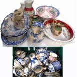 A quantity of 19th and 20th century ceramics to include various meat plates, jugs and bowls,