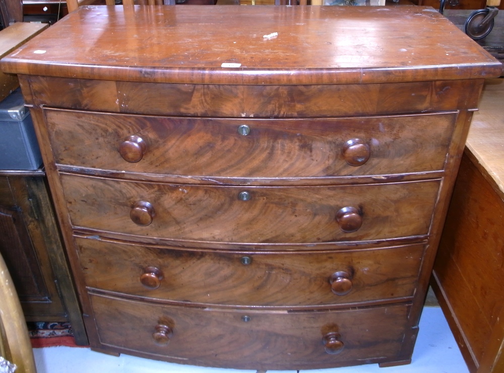 A Victorian mahogany bow front four drawer chest, length 109cm.