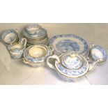 A quantity of Victorian pale blue and white willow pattern part tea service to include a sucrier,