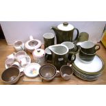 A retro Poole green coffee service comprising coffee pot, six cups, saucers,