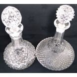 Two cut glass decanters, one in the form of a ships decanter, both with original stoppers,
