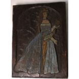 A hand carved oak panel depicting Mary Queen of Scots, 30.5 x 22cm.
