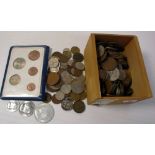 A small quantity of coinage to include pennies, threepences etc.