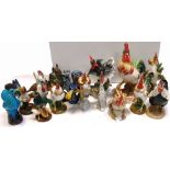 A quantity of ornamental ceramic cockerels to include an example by Beswick, also a decorative