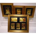 A set of four limited edition Luciano Agliotti framed and glazed fine silver gilt and enamel