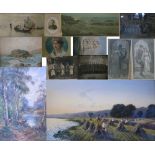 A quantity of Victorian and later prints, watercolours and military photographs.