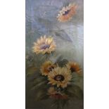 G.M; a 19th century oil on canvas depicting sunflowers, signed and date 1898 lower right, 59 x 29cm,