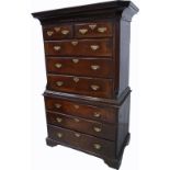 A George III oak chest on chest two over three drawers over three long drawers to the base,