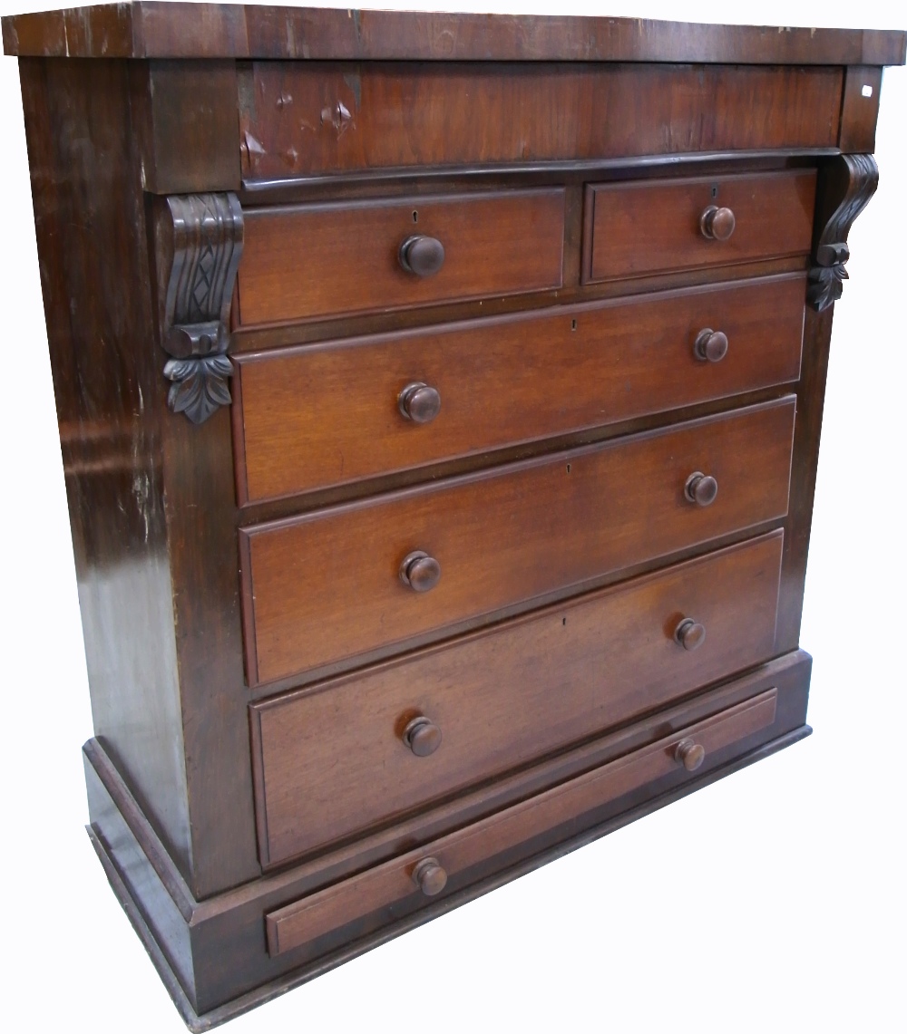 A Victorian mahogany two short over three long drawers chest of drawers,