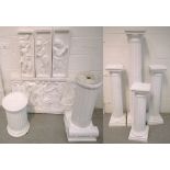 Six ornamental fibre glass Romanesque pillars, various sizes, smallest height 41cm,
