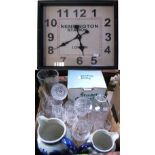 Two boxes of collectibles to a include Stewart crystal decanter and drinking glasses and a quantity