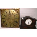 An early 20th century mahogany case mantel clock and a metal painted clock face from a long case