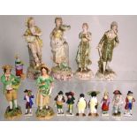 Sixteen various Continental and English figurines to include two marked "EBS",