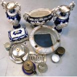 A mixed lot to include a 20th century four piece Italian ceramic set of two twin handle urns,