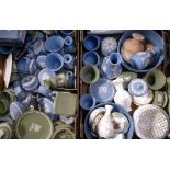A good quantity of blue and green Wedgwood jasperware to include trinket pots,