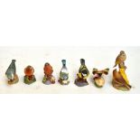 Seven Royal Worcester matt glazed figures of birds; "Chaffinch", "Gold Finch", "Great Tit",