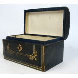 A late Victorian green leather gilt heightened dome topped box with hinged lid, width 20.25cm.