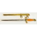 A WWII Nazi Kriegsmarine 2nd model dagger with wirework bound amber coloured and etched blade