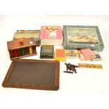 Four vintage playing card sets, three boxed sets of wooden jigsaw puzzles,