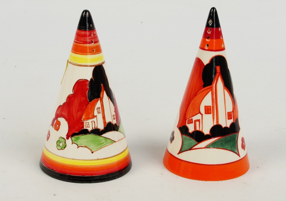 A conical sugar sifter decorated by Rene Dale who was a "Clarice Cliff" girl from 1931,
