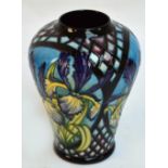 A boxed Moorcroft baluster vase in "Siberian Iris" pattern signed by Sian Leeper, limited edition