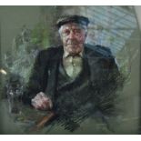 20TH CENTURY NORTHERN SCHOOL; pastel, study of an elderly man seated beside an empty pint glass,