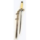 A WWII German Luftwaffe dagger with cream celluloid grip and E & F Horster of Solingen blade,