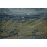 20TH CENTURY NORTHERN SCHOOL; pastel, figures in a windswept landscape, indistinctly signed,