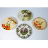 A collection of plates comprising two early 1930's Clarice Cliff plates, one in "Capri" pattern with