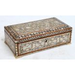 An Anglo-Indian mother of pearl and ivory micromosaic decorated jewellery box, the hinged lid