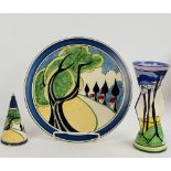 A Wedgwood platter hand painted with the Clarice Cliff Bizarre "May Avenue" pattern, diameter