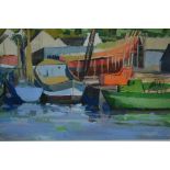 JOHN O'LEARY (Irish, 1929-1999); gouache, moored boats, indistinctly titled, signed and dated '88,