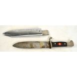 A WWII Hitler Youth dagger with Solingen blade and scabbard, length 25.5cm (af). CONDITION REPORT: