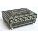 An Anglo-Indian Vizagapatam fine micromosaic decorated sewing box of sarcophagus form, with green