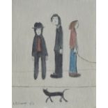 After LAURENCE STEPHEN LOWRY (1887-1976); a signed print, "Three Men and a Cat", signed in pen lower